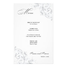 Elegant Pewter Floral Wedding Menu Custom Stationery