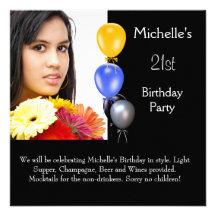 Elegant Photo Balloons 21st Birthday Invitation