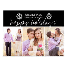 Elegant Photo Happy Holidays Black Stripe Postcard