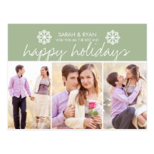 Elegant Photo Happy Holidays Green Stripe Postcard