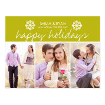 Elegant Photo Happy Holidays Green Stripe Postcard