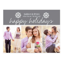 Elegant Photo Happy Holidays Grey Stripe Postcard