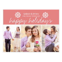 Elegant Photo Happy Holidays Pink Stripe Postcard