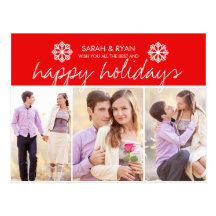 Elegant Photo Happy Holidays Red Stripe Postcard