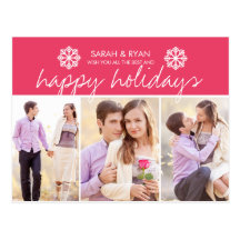 Elegant Photo Happy Holidays Rose Stripe Postcard