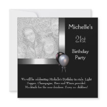 Elegant Photo Silver Black Balloon 21st Birthday