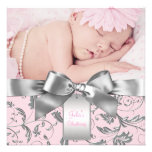 Elegant Pink and Gray Christening Custom Invite