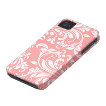 Elegant Pink and White Damask Pattern iPhone 4 Case