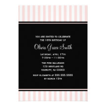 Elegant Pink and White Stripes Birthday Personalized Announcements