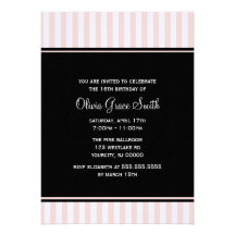 Elegant Pink and White Stripes Birthday Personalized Announcements