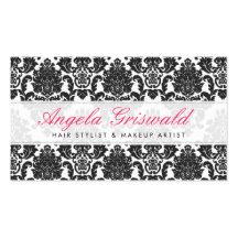 Elegant Pink & Black Damask Business Cards