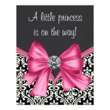Elegant Pink Black Damask Princess Baby Shower Personalized Invitations