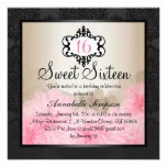 Elegant Pink & Black Floral Chic Sweet 16 Invite