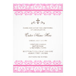 Elegant pink damask baptism/christening invitation