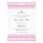 Elegant pink damask baptism/christening invitation