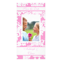 Elegant Pink Damask Save the DateYour Photo Customized Photo Card