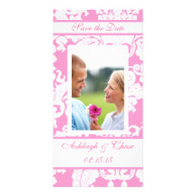 Elegant Pink Damask Save the DateYour Photo Picture Card