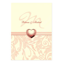 Elegant Pink Damask with Monogram RSVP Cards Business Card