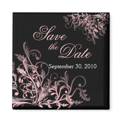 Elegant Pink Flower Swirls Save The Date Magnet by Ruxique
