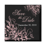 Elegant Pink Flower Swirls Save The Date Magnet