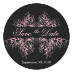 Elegant Pink Flower Swirls Save The Date Round Sticker