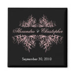 Elegant Pink Flower Swirls Save The Date Wedding 2 Refrigerator Magnets