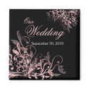 Elegant Pink Flower Swirls Save The Date Wedding magnets