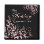 Elegant Pink Flower Swirls Save The Date Wedding magnets