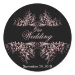 Elegant Pink Flower Swirls Save The Date Wedding Round Sticker