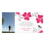 Elegant pink flowers wedding thank you photocard photo card