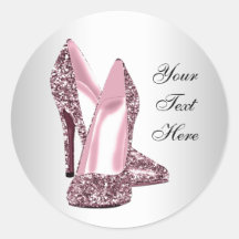 Elegant Pink Glitter High Heel Shoe Round Stickers