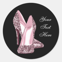 Elegant Pink Glitter High Heel Shoe Round Stickers