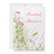 Elegant Pink & Green Florals & Swirls Custom Invitation
