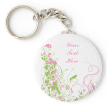 Elegant Pink & Green Florals & Swirls Keychain