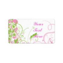 Elegant Pink & Green Florals & Swirls Custom Address Label