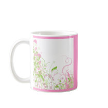 Elegant Pink & Green Florals & Swirls Mugs