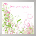 Elegant Pink & Green Florals & Swirls Poster