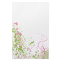 Elegant Pink & Green Florals & Swirls Customized Stationery