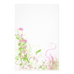 Elegant Pink & Green Florals & Swirls Customized Stationery