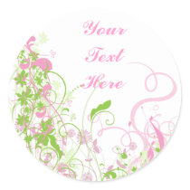 Elegant Pink & Green Florals & Swirls Sticker