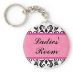 Elegant pink ladies room damask border keychain