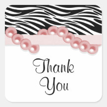 Elegant Pink Pearls And Ribbon Zebra Print Square Sticker
