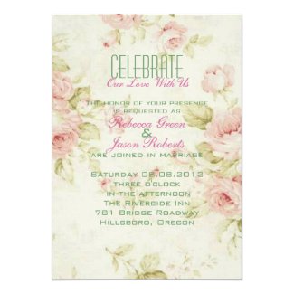 elegant Pink rose Floral vintage wedding invite
