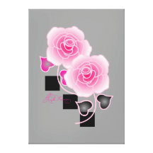 Elegant Pink Roses And Black Squares Stretched Canvas Print