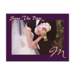 Elegant Plum Monogram Pink Save The Date Postcard