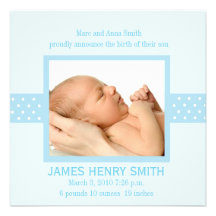Elegant Polka Dot Birth Announcement (blue)