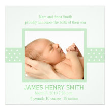 Elegant Polka Dot Birth Announcement (green)
