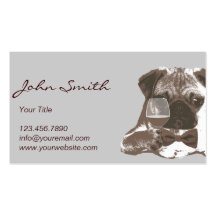 Elegant Pug Dog & Wine Business Card