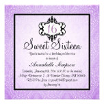 Elegant Purple & Black Chic Damask Sweet 16 Invite
