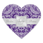 Elegant Purple Damask Heart Wedding Sticker
